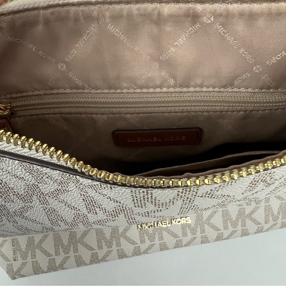 MICHAEL KORS Women’s Satchel Logo Purse Brown & Cream 14.5”x10” Braided Handle - Picture 6 of 14